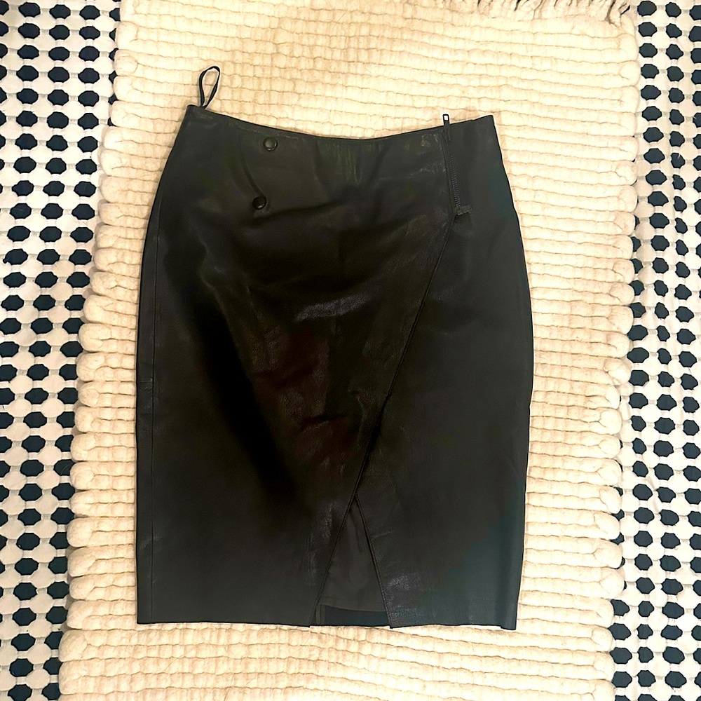 Leather, wrap leather pencil skirt, UK 6 US 2 FR 34 French Connection